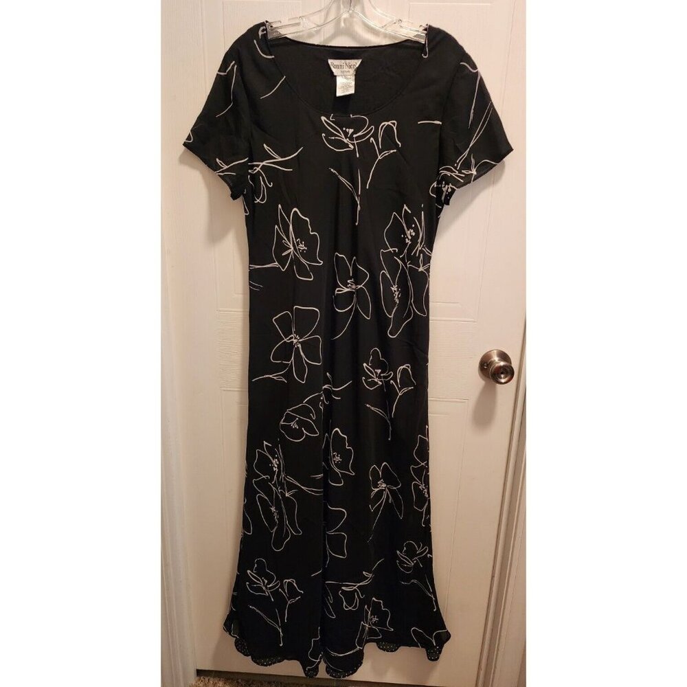 Ronni Nicole by Ouida Women's Short Sleeve Midi Dress Black Floral Whimsigoth 12